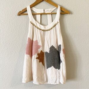 Anthropologie Floreat Cream Beaded Tank Top Size 8